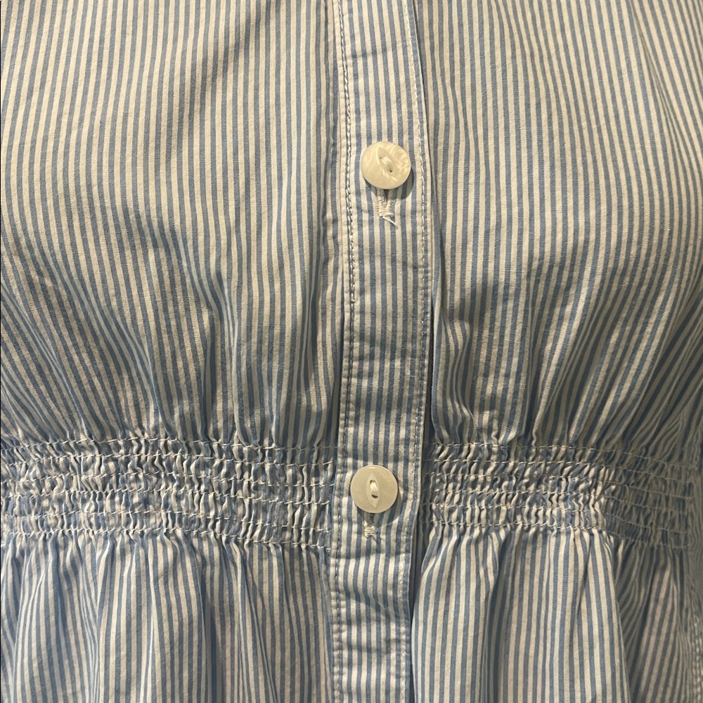 Anthropology Odille Light Blue Striped Button Down Shirt Cottagecore Size 4 - Picture 2 of 7